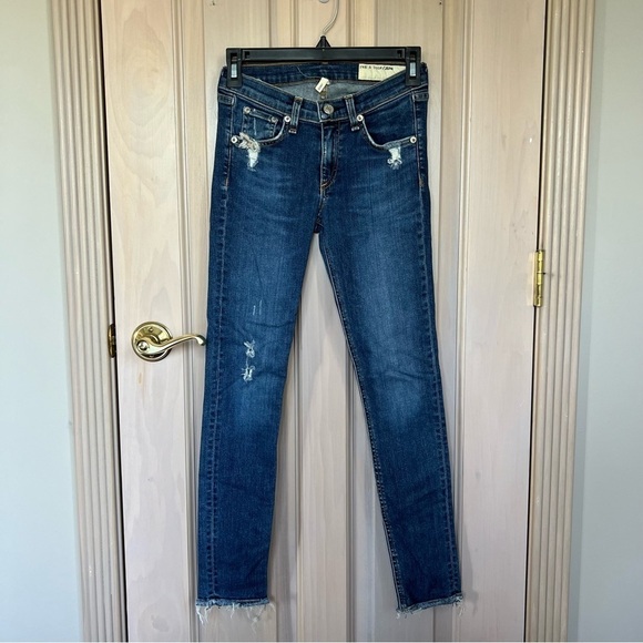 Rag and Bone distressed raw frayed ankle dark wash skinny jeans 9709 - Picture 1 of 10